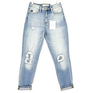Kancan Women's Mom Distressed High Waist Relaxed Blue Jeans Sz 1/24 Tapered NWT